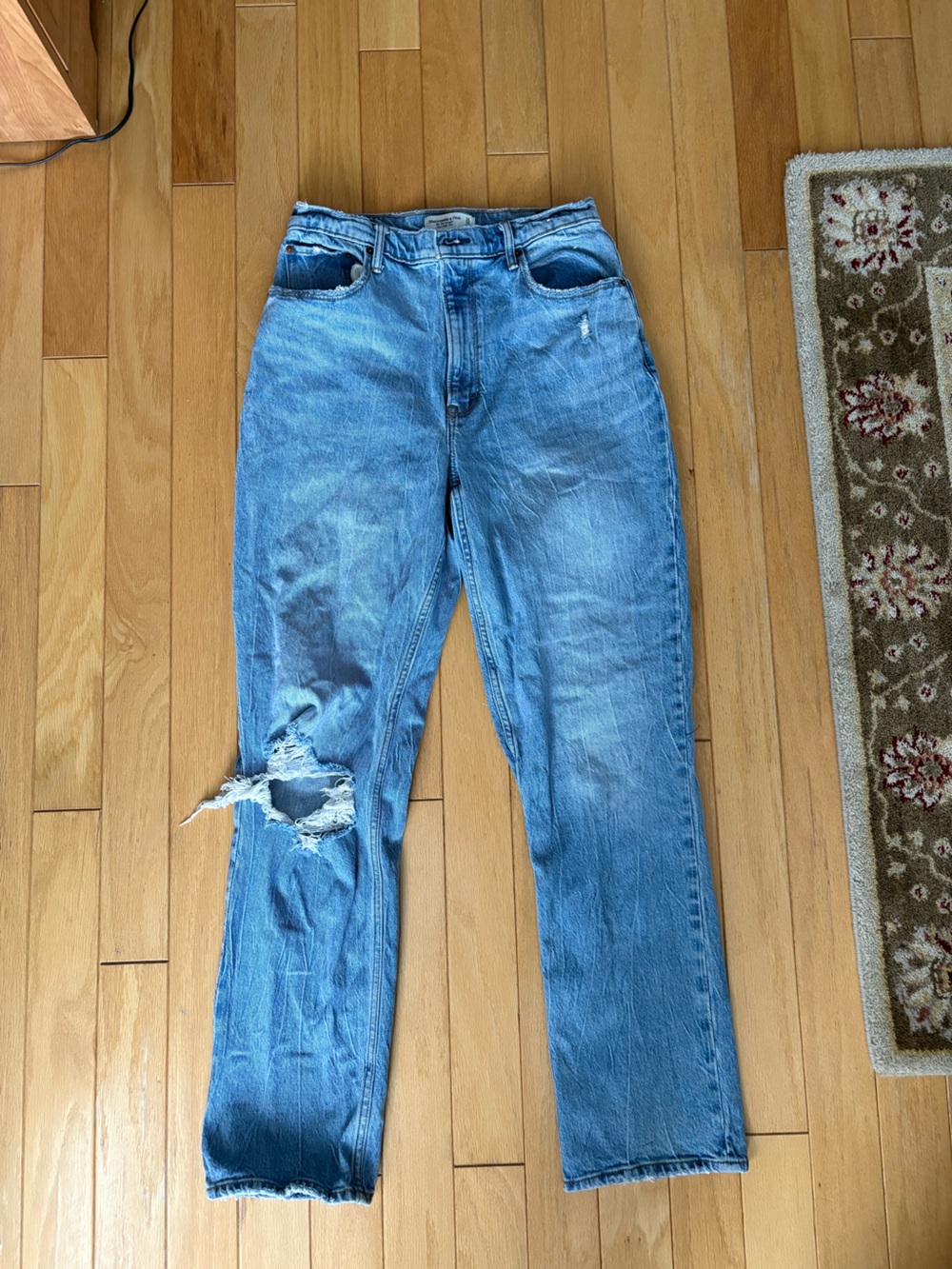 Abercrombie & Fitch Distressed Light Blue Relaxed Jeans